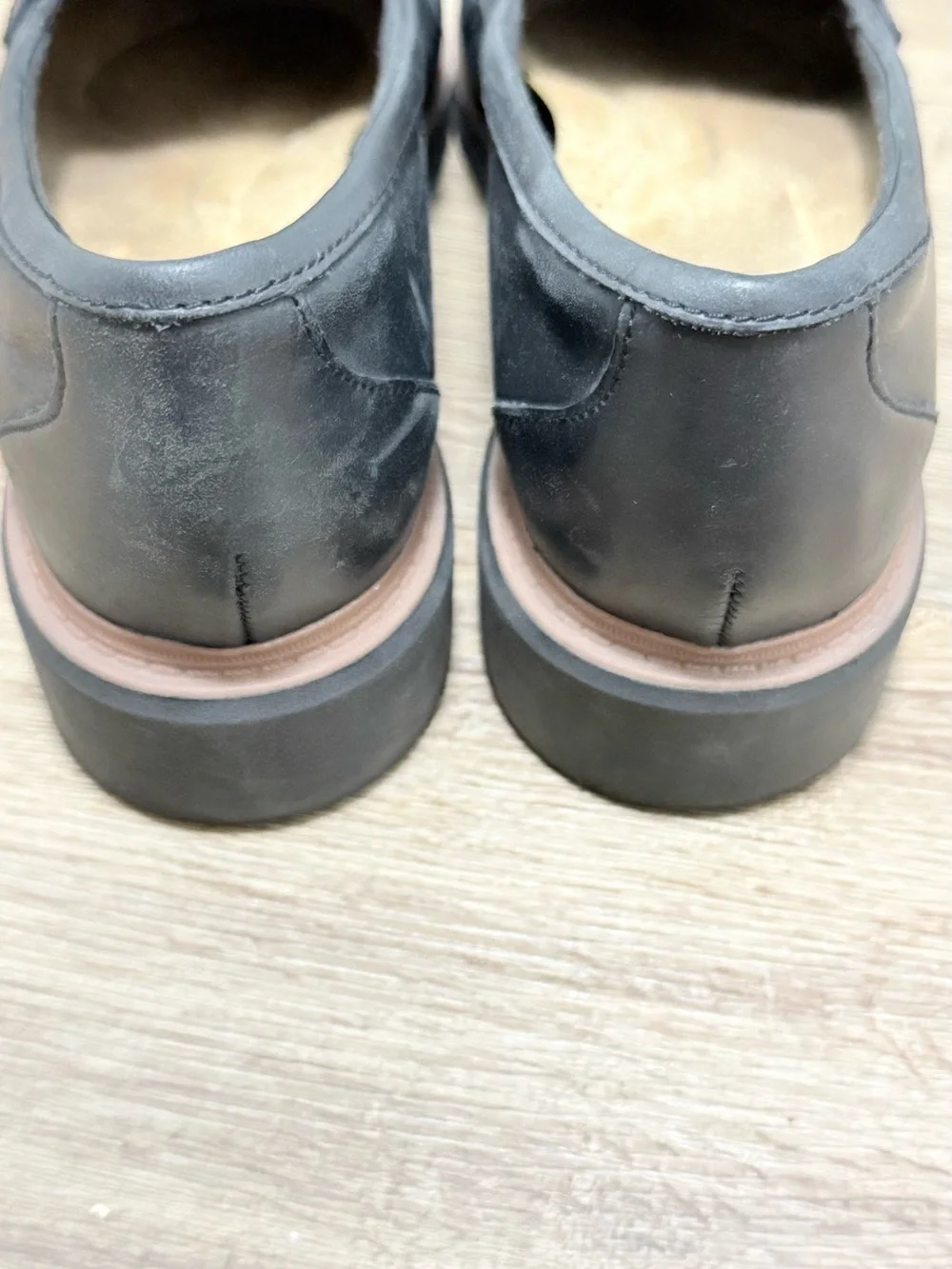 Clarks Gray Leather Tassel Loafers with Contrasting Sole